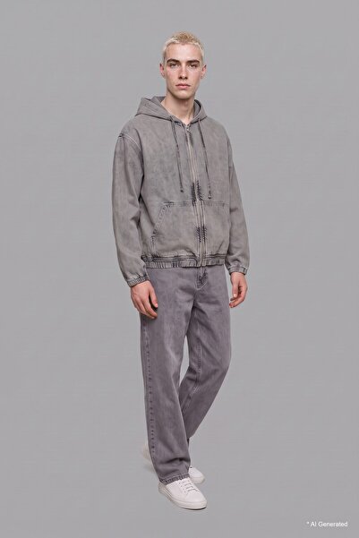 DeFacto 100% Cotton Oversized Hooded Zipper Jacket I4843Ax26Au
