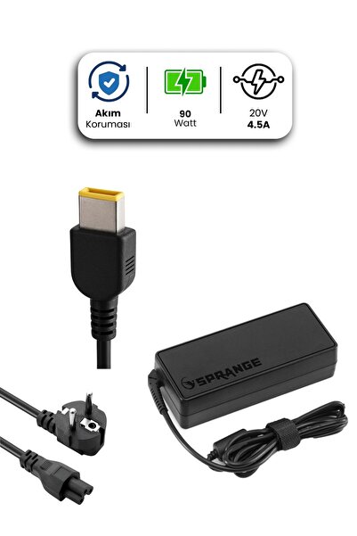 SPRANGE LENOVO Laptop Notebook Adaptör Şarj Aleti 20V 4.5A 90W USB Pin Kare U...