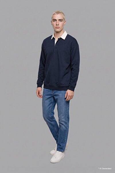 DeFacto Boxy Fit Polo Collar Sweatshirt E6523Ax26Au