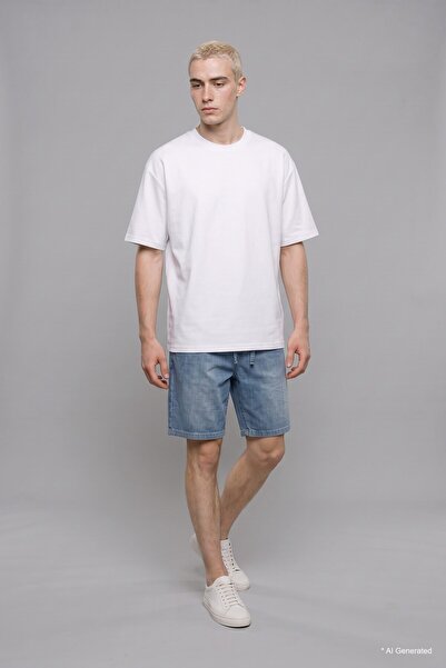 DeFacto 100% Cotton Baggy Fit Blue Bermuda Jean Shorts I1947Ax26Hs