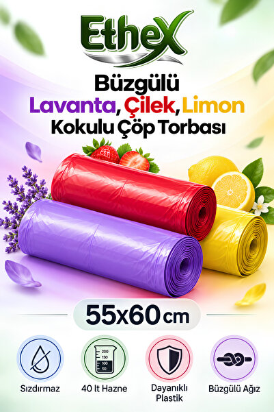 Ethex Drawstring Garbage Bag 55X60 3-Piece Luxury Strawberry-Lavender-Lemon S...