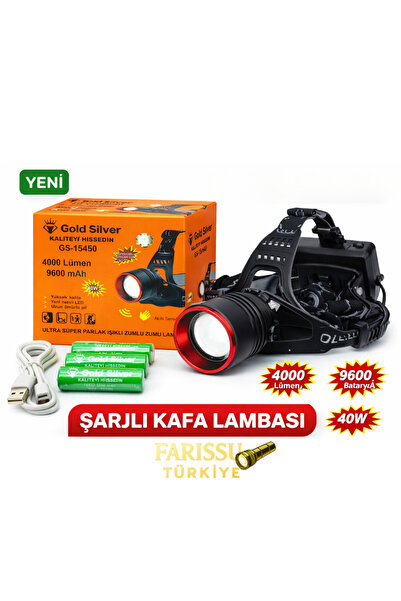 farissu Gold Silver GS-15450 4000 Lümen Ultra Parlak Şarjlı Zoomlu Sensörlü Kafa Lambası - 9600 mAh