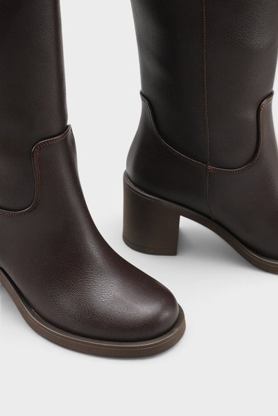 LOJO Women's fur detailed thick heeled boot jerote coffee