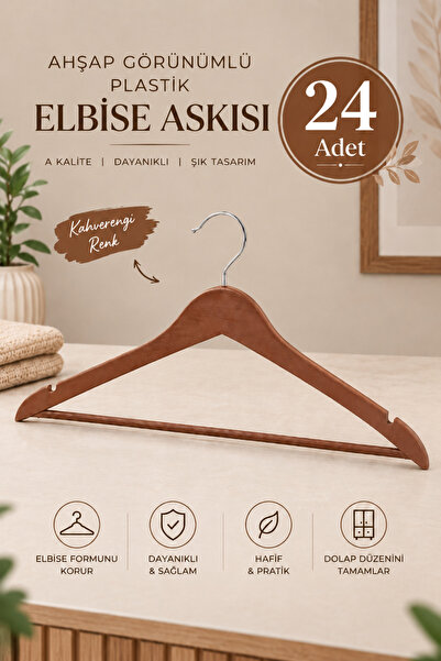 Yenidem 24 Pieces - Wooden Look Plastic A Quality Brown Clothes Hangers