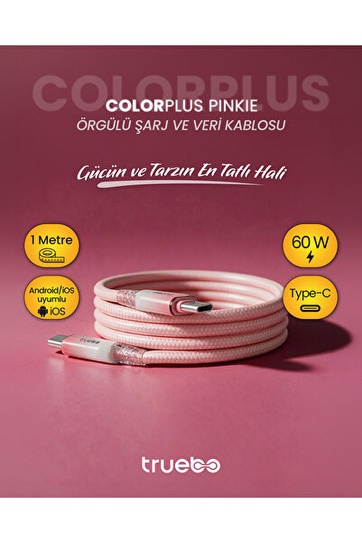 truebo ColorPlus Pinkie Şarj ve Veri Kablosu 60w
