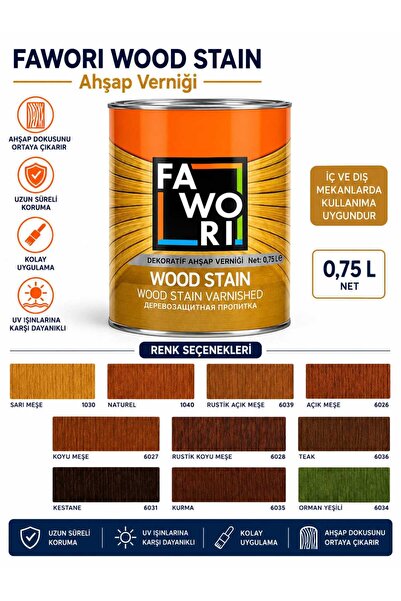 Fawori Wood Stain Vernikli Ahşap Koruyucu 0,75 L Kestane