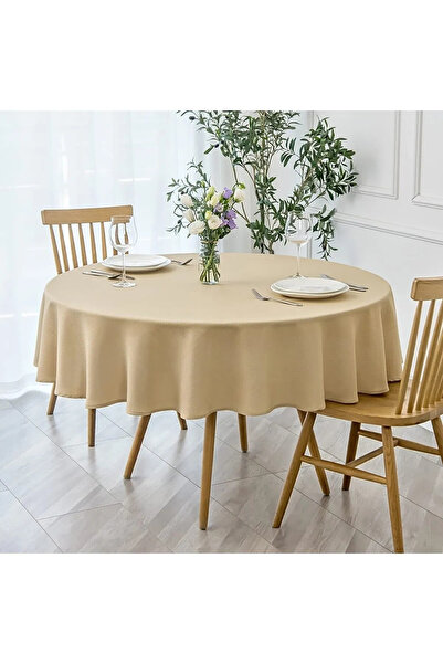 Zeren Home مفرش طاولة كتان دائري مقاوم للسوائل كابتشينو