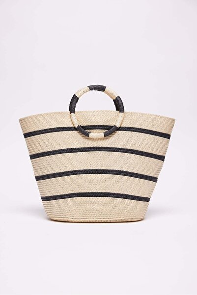 PAULMARK Women's Ring Handle Striped Straw Handbag