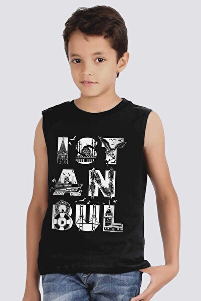 ROCKANDROLL Istanbul Letters Black Cut Sleeve |   Sleeveless Men's Unisex Kid...
