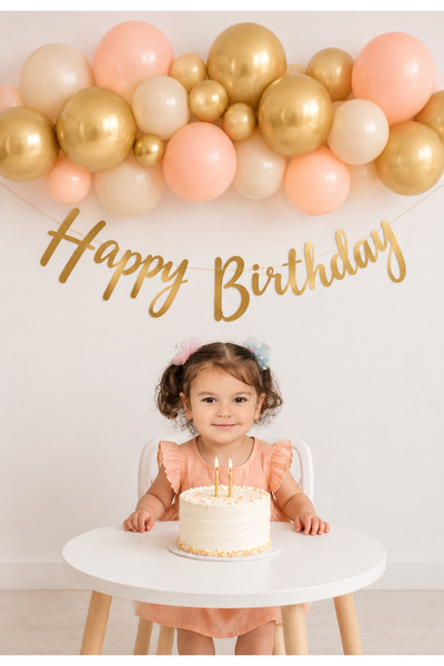 Parti dolabı 7 Somon 3 Gold 3 kum Rengi Pastel Balon Happy Birthday Banner Mi...