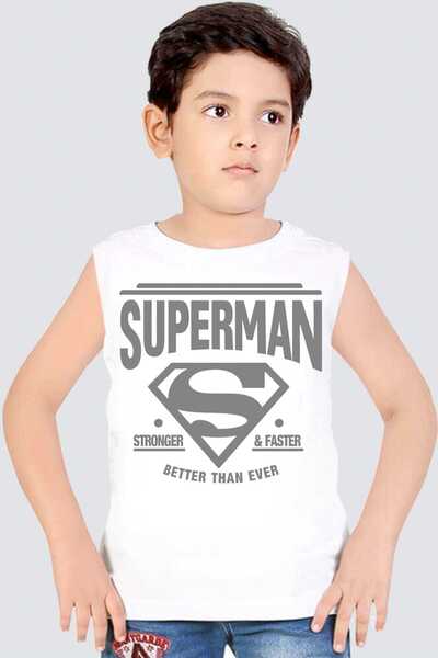 ROCKANDROLL Superman White Cut Sleeve |   Sleeveless Men's Unisex Kids T-Shir...