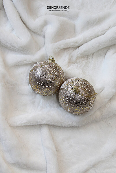 Dekorsende New Year's Ornament Sequin Glitter 2-Piece Ball Gold 10 cm