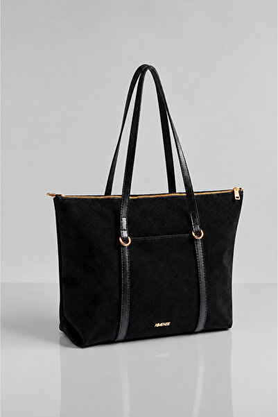 Rimense Women's Black Suede Lined Hand and Shoulder Bag