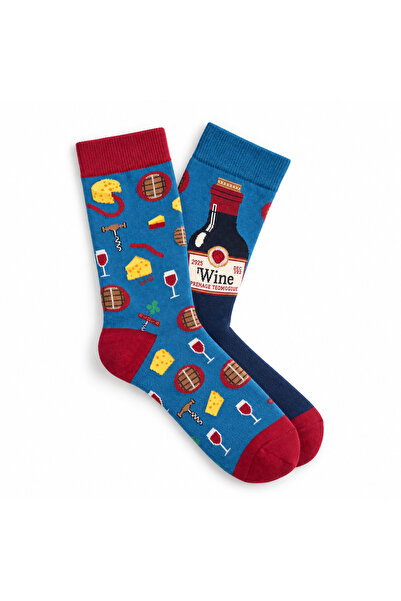 Loopie Socks Wine Desenli Tasarım Soket Çorap - İsme Özel Şerit - Hediye Çanta