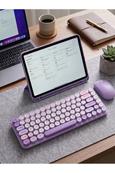 Mithrion Pastel Renk Kompakt Kablosuz Klavye ve Mouse Seti - Türkçe Q Klavye