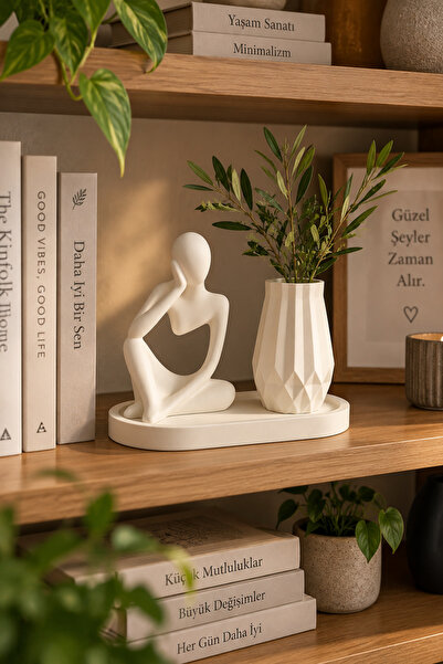 Nevhan Sanat Modern Heykel ve Vazo Seti – 3 Parça Minimalist Dekor – Oturan I...