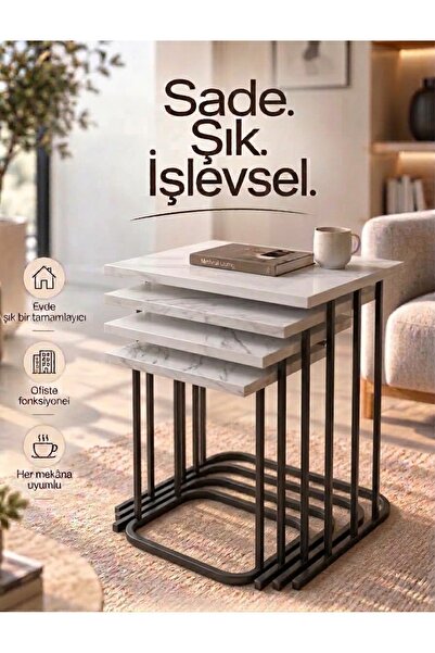 Nokta Sehpa Home RÜYA trent SİYAH METAL BEYAZ MERMER DESEN TABLA ZİGON SEHPA ...