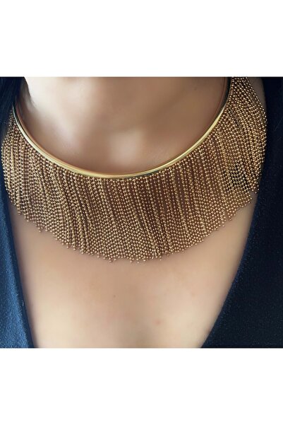 ACAR TAKI MARKA MODEL DORİKA SALLANTILI CHOKER KOLYE 35+7CM-ROSE RENK ACR7647