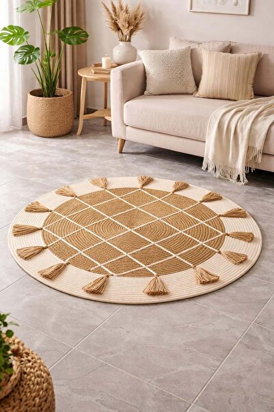 ACAR TAKI Gade Handmade, Non-Slip, Tress Yarn Mat-Bamboo&Ecru, Bohemian Style...