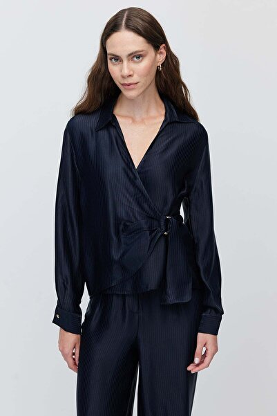 PAULMARK Women's Metal Buckle V-Neck Blouse