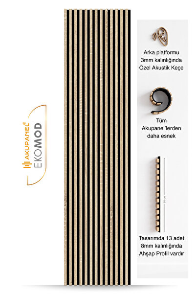 Akupanel Ekomod 60x245 Cm Meşe Renk Akustik Ahşap Duvar Paneli
