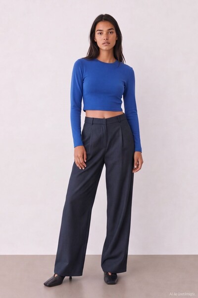 Quzu Kadin Lacivert Quzu Bol Kesim Pantolon Pantolon 23K71073-Lacivert