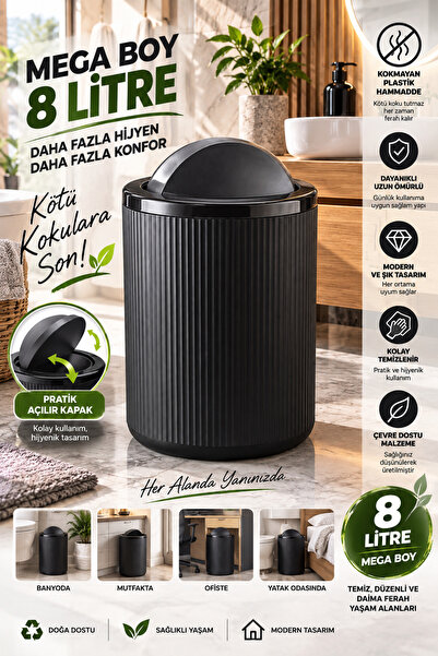 Tugomer 5 Parça Lüx Banyo Seti - Dekoratif Yuvarlak Pratik Kapak Çöp Kovası Diş Fırçalık Sabunluk Fırça Seti