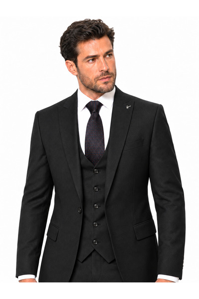 GUERRO 6 Drop Armürlü Siyah Slimfit Full Set Takım Elbise Kravat Değişkenlik ...