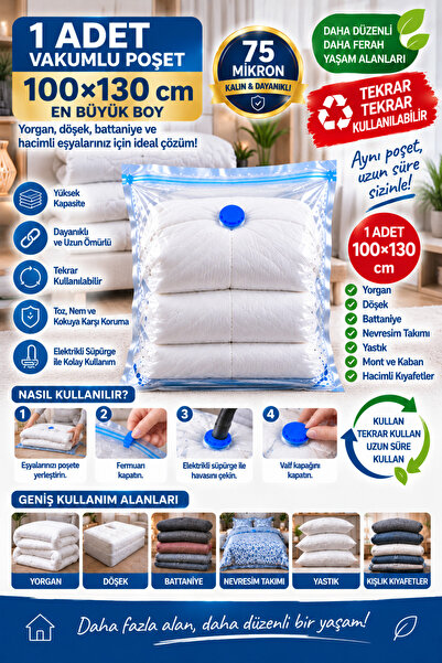 Beyyine Home Vakumlu Hurç ( Xxxl) 100 Cm X 130 Cm) Çevirmeli Kapak Çift Kişil...