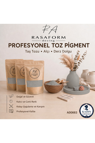 RasaForm Pastel Gri Toz Pigment – Taş Tozu, Beton, Alçı, Seramik ve Derz boya...