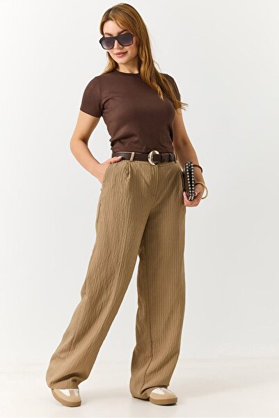 Juuuj Mink Striped Fabric Textured Comfortable Cut Pocketed Trousers Suitable...