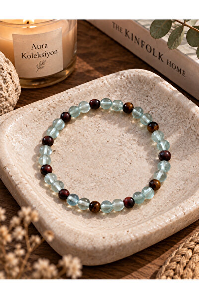 Generic Brand Fluorite & Tiger's Eye Natural Stone Men's Bracelet