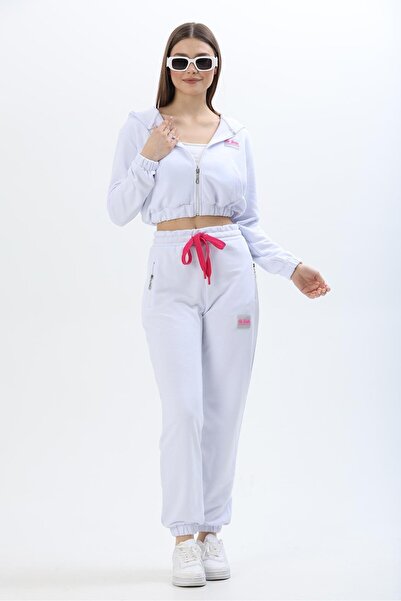 Juuuj White Cotton Blend High Waist Elastic Cuffs Zipper Pocket Comfortable F...