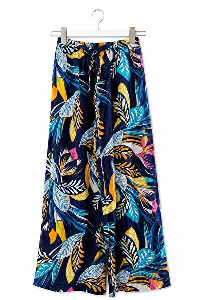 Juuuj Navy Blue Viscose Fabric, Elastic Waist, Loose Cut, Self-Belted, Mixed ...