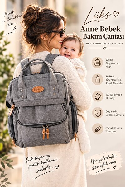 LÜX Gri Anne Bebek Bakım Çantası