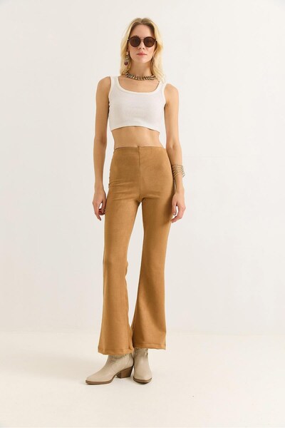 Juuuj Mink Suede Textured High Waist Spanish Leg Slim Fit Flexible Form Pants