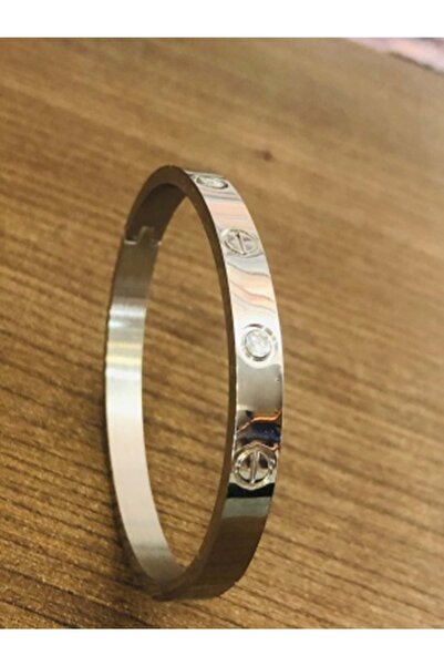 ACAR TAKI Silver Color Stoned Cartier Steel Handcuffs Cea347C6