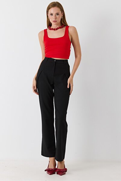 Juuuj Black High-Waisted Wide-Leg Pants with Elastic Waist and Adjustable Det...