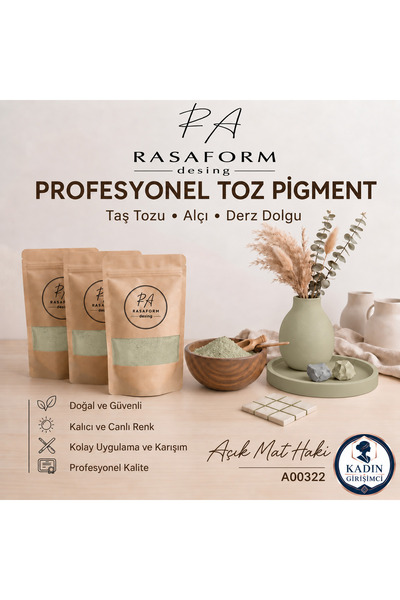 RasaForm Açık Mat Haki Toz Pigment – Taş Tozu, Beton, Alçı, Seramik ve Derz b...