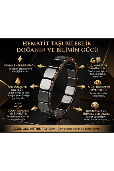 Taşmir Orijinal Hematit bileklik - hematit taşı bileklik - kare hematit taşı ...