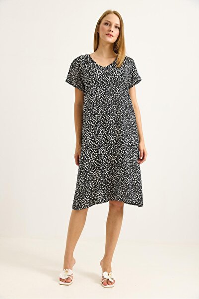Juuuj Black Cotton Viscose Woven V-Neck Comfortable Fit Short Sleeve Lycra Bl...