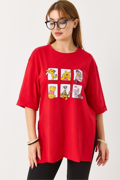 Juuuj Tricou tricotat de bază, roșu, elastic, texturat, cu guler rotund, supr...