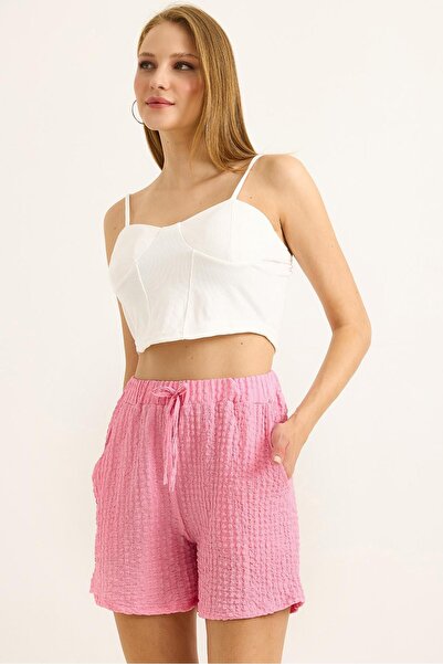 Juuuj Pink Waffle Fabric, Flexible Textured, High Waist, Elastic and Lace-Up ...