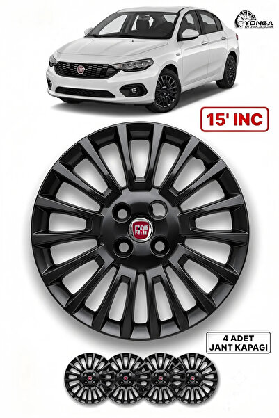 YONGA OTO AKSESUAR FİAT EGEA 15 İnç Jant Kapağı 4'lü Set Piano Black + 4 Amblem