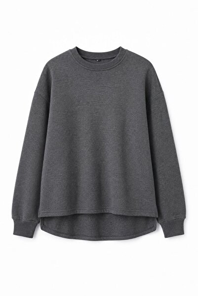 Juuuj Hanorac din bumbac antracit, cu guler tip crewneck, mânecă lungă, cu de...