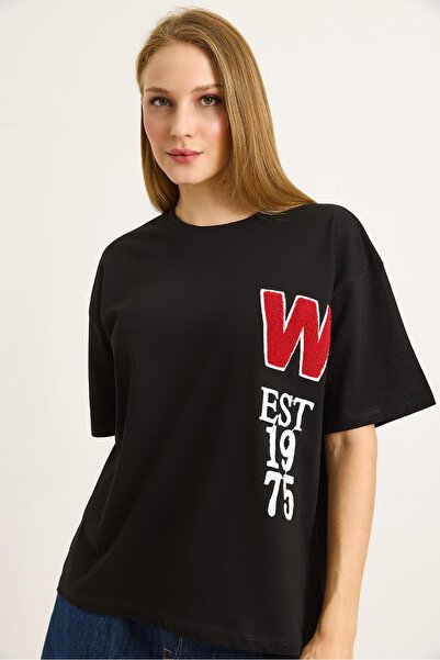 Juuuj Tricou tricotat din bumbac negru, cu decolteu tip crew, croială lejeră,...