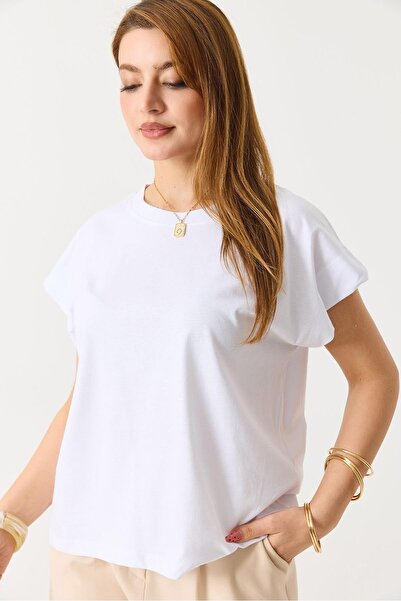 Juuuj White Cotton Textured Crew Neck Short Sleeve Comfortable Fit T-Shirt wi...