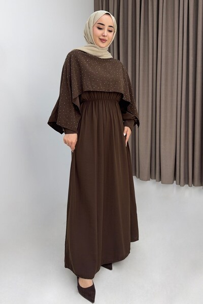 Juuuj Brown Batwing Sleeve, Drawstring Waist, Comfortable Cut, Stone Detailed...