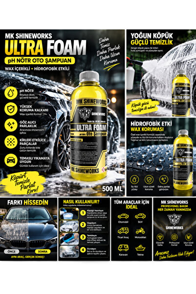MK SHINEWORKS ULTRA FOAM 500 ML pH Nötr Oto Şampuanı | Yüksek Parlaklık | Cil...