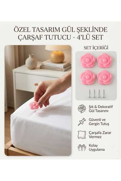 LOVYCO Gül Desenli Pembe Renk Model Yorgan Çarşaf Tutucu Nevresim Örtü Düzenl...